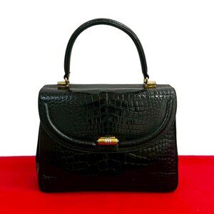 Gucci Vintage Turnlock Hardware Croco Shape Press Leather